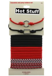 60 Pieces Red And Black Pony Tail Holders And Bracelet Set - PonyTail Holders