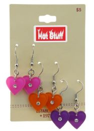 60 Pieces Silver Tone Trio Dangle Heart Earrings Assorted - Earrings
