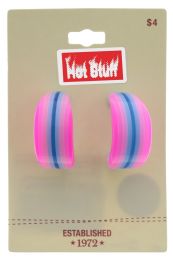 60 Pieces Pink Blue And White Striped Hoop Earrings - Earrings