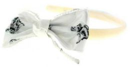 96 Wholesale Children's White Cloth Covered Headband With Bows