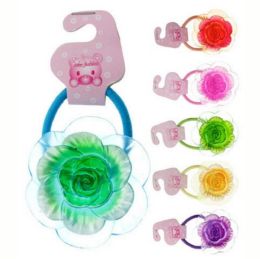 96 Pieces Childrens Pony Assorted Color Acrylic Rose - PonyTail Holders