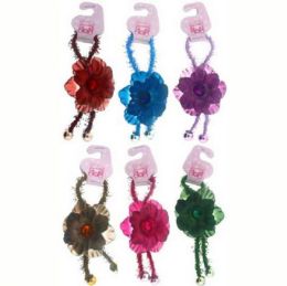 96 Pieces Childrens Pony Tail Holders Assorted Colors With Flower - PonyTail Holders