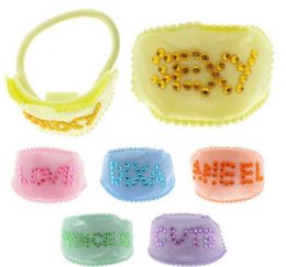 96 Pieces Childrens Pony Tail Holders With Rhinestone Sayings - PonyTail Holders