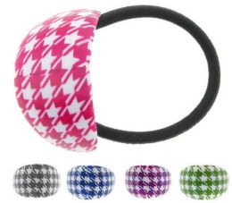 96 Pieces Childrens Pony Tail Holders Assorted Color Houndstooth - PonyTail Holders