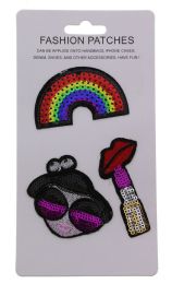 96 Wholesale Fashion Sequin Patches Rainbow Girl And Lipstick