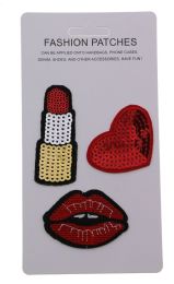 96 Wholesale Sequin Fashion Patches Lipstick Heart And Lips