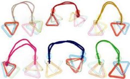 96 Pieces Childrens Assorted Color Acrylic Triangles On Elastic Band - PonyTail Holders
