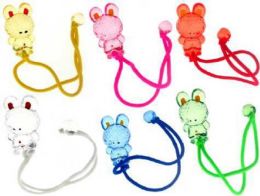 96 Pieces Assorted Color Crystal Charms Of A Rabbit On A Color Band - PonyTail Holders