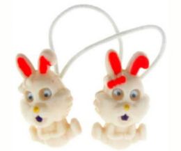 96 Pieces White Acrylic Charm Shaped Like A Rabbit With Orange Ears On A White Band Elastic - PonyTail Holders