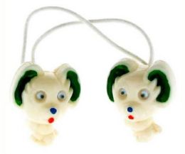 96 Pieces Green And White Acrylic Charm Shaped Like A Dog On White Band - PonyTail Holders