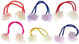 96 Pieces Assorted Color Bands With Clear Acrylic Fox Charms - PonyTail Holders
