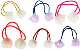96 Pieces Assorted Color Bands With Clear Acrylic Bear Charms - PonyTail Holders