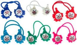 96 Pieces Childrens Assorted Color Acrylic Charms Shaped Like Clown Face On Color Band - PonyTail Holders