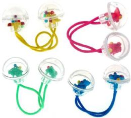 96 Pieces Childrens Assorted Color Acrylic Charms Shaped Like Crab Face On Color Band - PonyTail Holders