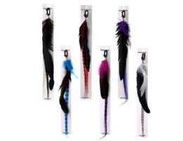 48 Wholesale Hair Clip With Striped Synthetic Hair And Assorted Feathers
