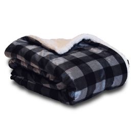 12 Wholesale 50x60 Gray/black Plaid Micro Minksherpa Blanket