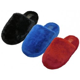 48 Wholesale Women's Heavy Plush Close Toe And Open Back House Slippers