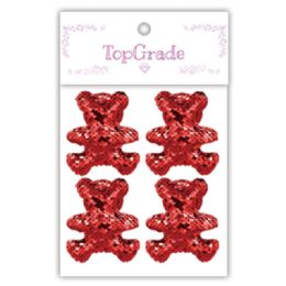 96 Pieces Sequin Bear In Red - Craft Beads