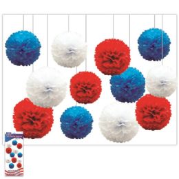 24 Bulk July 4th Pom Pom Flower Set