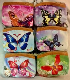 60 Wholesale Coin Purse With Zipper Assorted Butterfly Design