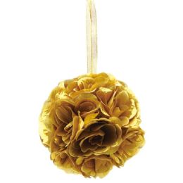 24 Units of Eight Inch Pom Flower In Gold - Artificial Flowers