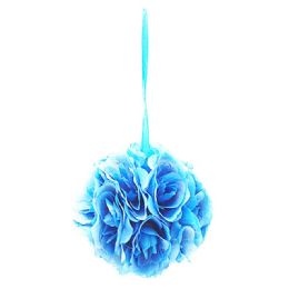 24 Wholesale Eight Inch Pom Flower In Teal Blue