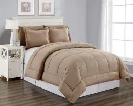 6 Wholesale 3 Piece Embossed Comforter Set Queen Comforter Plus 2 Shams In Mocha