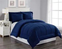 6 Sets 3 Piece Embossed Comforter Set Queen Comforter Plus 2 Shams In Navy - Comforters & Bed Sets