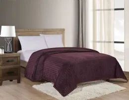 12 Wholesale Comfortable Chevron Braided Twin Size Sherpa Blanket In Plum