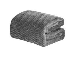 12 Wholesale Comfortable Chevron Braided Twin Size Sherpa Blanket In Grey