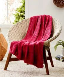 12 Pieces Cesar French Collection Assorted Throws In Burgandy - Fleece & Sherpa Blankets