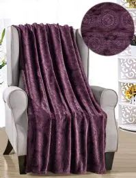 12 Pieces Cesar French Collection Assorted Throws In Plum - Fleece & Sherpa Blankets