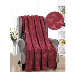 12 Pieces Eiffel Tower French Collection Throw In Burgandy - Fleece & Sherpa Blankets