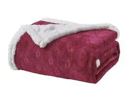 12 Pieces Louvre Sherpa Collection Throw In Burgandy - Fleece & Sherpa Blankets
