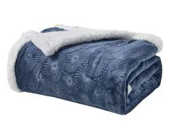 12 Pieces Louvre Sherpa Collection Throw In Navy - Fleece & Sherpa Blankets