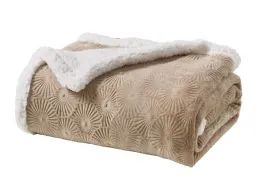12 Pieces Louvre Sherpa Collection Throw In Beige - Fleece & Sherpa Blankets