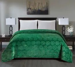 6 Pieces Cesar Embossed Blanket Queen Size In Green - Fleece & Sherpa Blankets