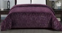 6 Pieces Versaille Collection Embossed Blanket King Size In Plum - Fleece & Sherpa Blankets