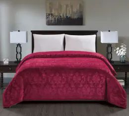 6 Pieces Versaille Collection Embossed Blanket King Size In Burgandy - Fleece & Sherpa Blankets