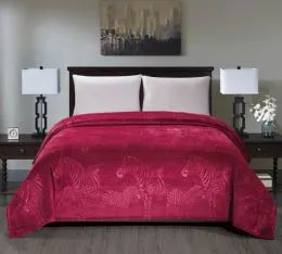 6 Pieces Zebra Collection King Size Blankets In Burgandy - Fleece & Sherpa Blankets
