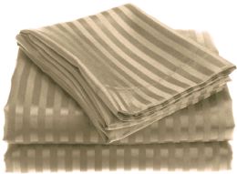 12 Sets 1800 Series Ultra Soft 4 Piece Embossed Stripe Bed Sheet Size Full In Mocha - Bed Sheet Sets