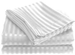 12 Units of 1800 Series Ultra Soft 4 Piece Embossed Stripe Bed Sheet Size Full In White - Bed Sheet Sets