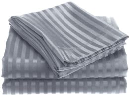 12 Sets 1800 Series Ultra Soft 4 Piece Embossed Stripe Bed Sheet Size Queen In Grey - Bed Sheet Sets