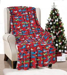 24 Bulk Red Christmas Car Holiday Design Micro Plush Throw Blanket 50x60 Multicolor