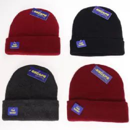 12 Units of Kids Solid Cuffed Sherpa Lined Hat - Junior / Kids Winter Hats