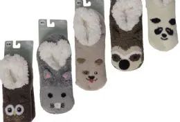 12 Wholesale Kids Pile Fur Lined Animal Slippers Assorted By Snuggle Feet