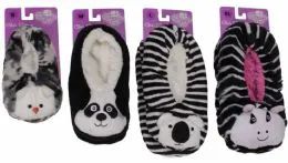 36 Units of Kids Snuggle Feet Sherpa Slipper With Animal Face - Girls Slippers