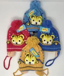 24 Pieces Toddler Fur Lined Knit Animal Hats With Ear Flaps - Junior / Kids Winter Hats