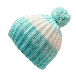 24 Pieces 24 Kids Heavy Knit 2 Tone Striped Pom Hat - Junior / Kids Winter Hats