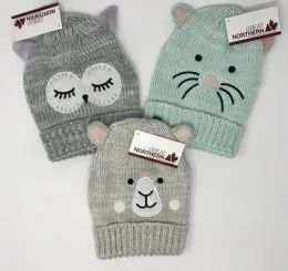 12 Pieces Girls Cuffed Knit Critter Hats Assorted - Junior / Kids Winter Hats